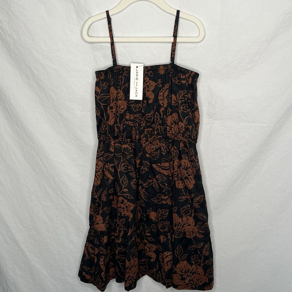 NWT Janie & Jack Girls Dark Floral Summer Sundress Sz 12 Ruffle Dress Woodsy NEW